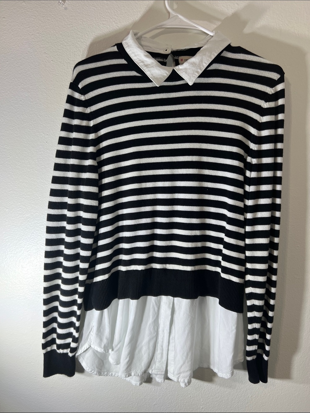 Daniel Cremieux Black & White Striped Layered Crew Sweater